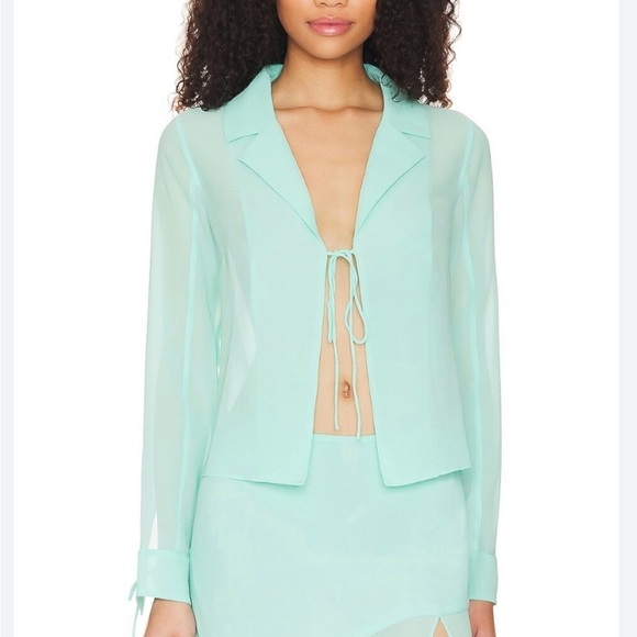 L’Academie Rinna Top Blouse Long Sleeve in Seafoam Blue Size Small - Picture 1 of 7